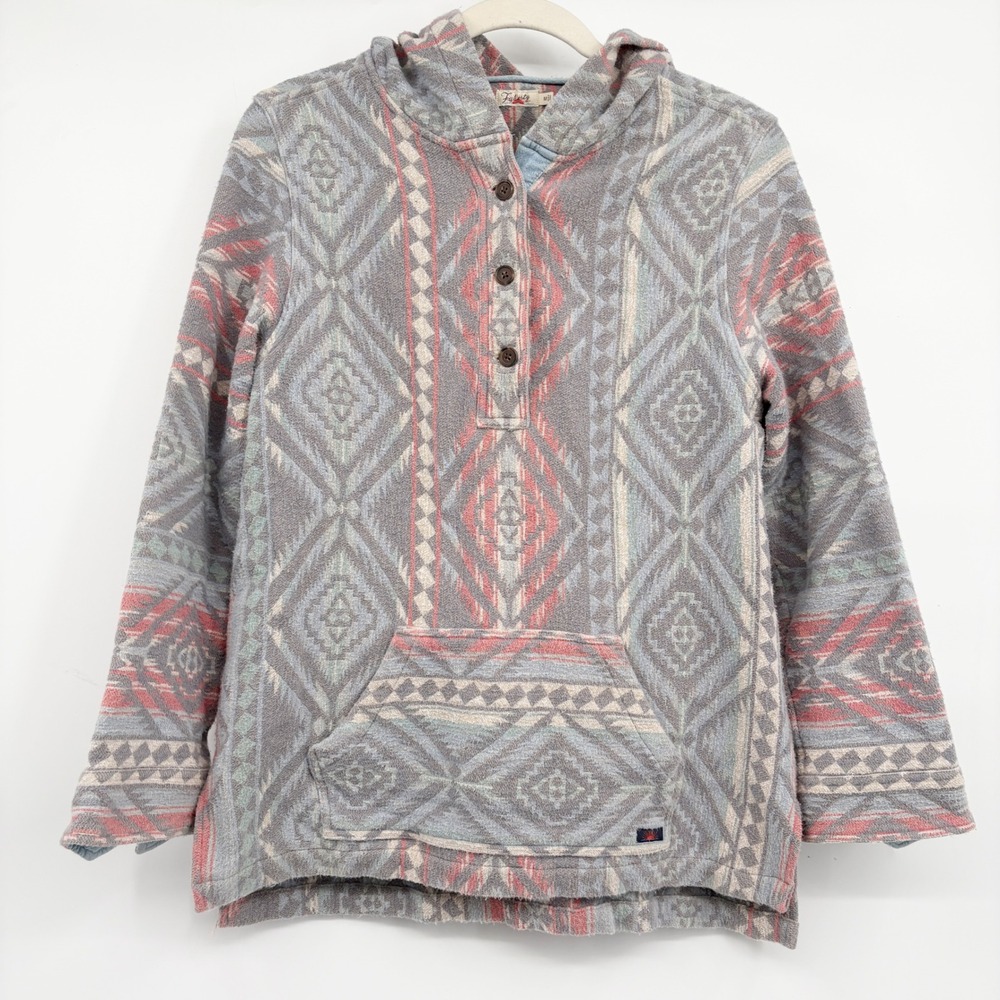 Faherty Womens Southwestern Aztec Baja Organic Cotton Boho Poncho Hoodie Size M